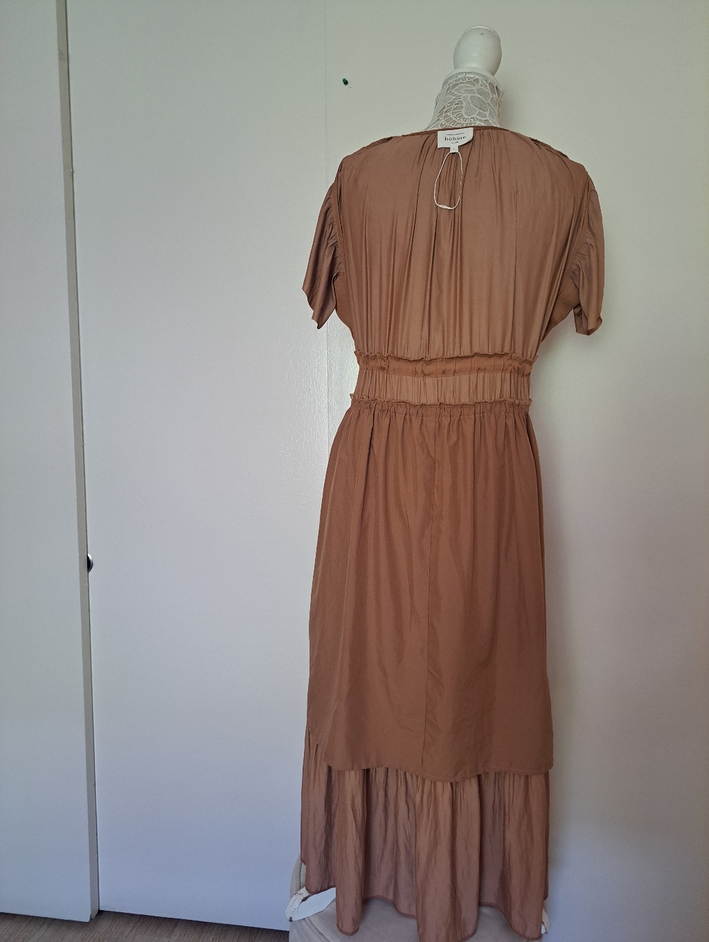 Willa Ruffle V-Neck Maxi Dress in Camel. - Picture 6 of 13